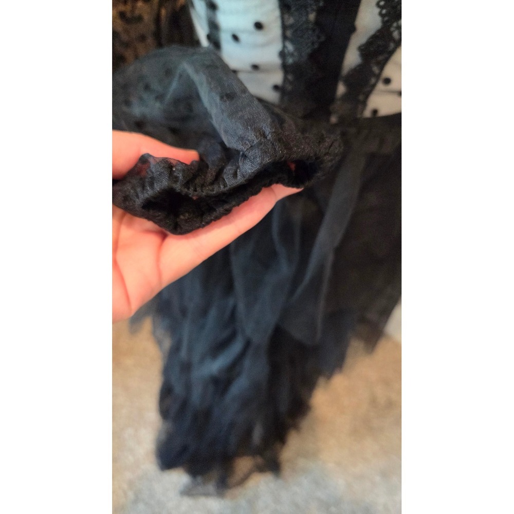 Giffniseti Lace Tulle Tiered Maxi Dress Sheer Polka Dot Gothic Black Gown Small - Picture 12 of 12